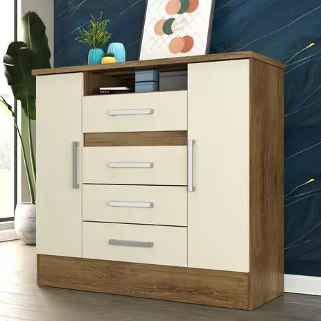 Cômoda 4 Gavetas 2 Portas CO2430 Nature/Off White Laguna Rodial Móveis (Liboa)