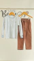 Conjunto Camisa listrada e Calça Marrom em Sarja
