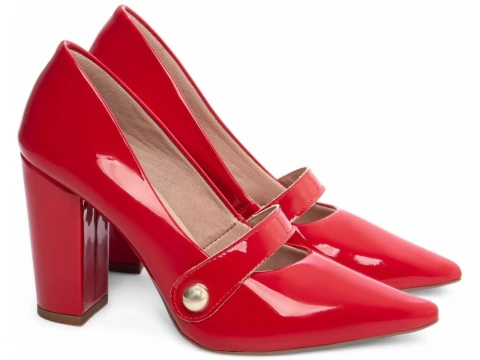 Scarpin Verniz Vermelho com Aplique Lateral Dourado