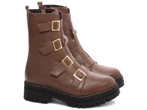 Bota Coturno Feminina Couro Com Sola Tratorada - comprar online