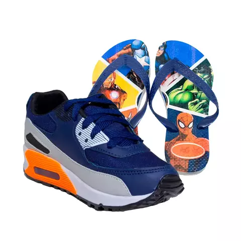 Kit Menino Tênis Infantil Max AIR + Chinelo Infantil Heróis