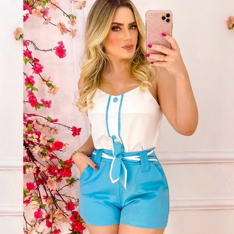 conjunto feminino tamanho unico blusa e short liso