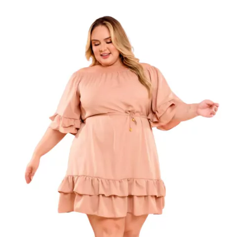 Vestido Plus Size Feminino Ciganinha Rodado Com Babado