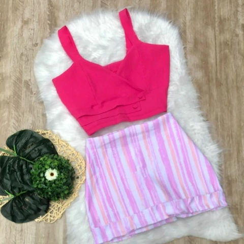 Conjunto Plus Size Cropped Botão Short Saia Estampado Roupas 0014 na internet