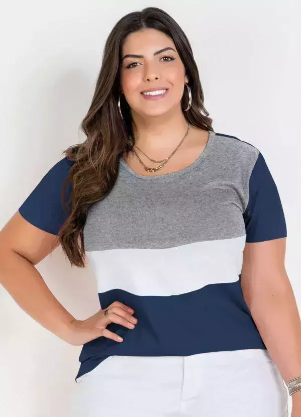 Blusa Azul com Contrastes Plus Size
