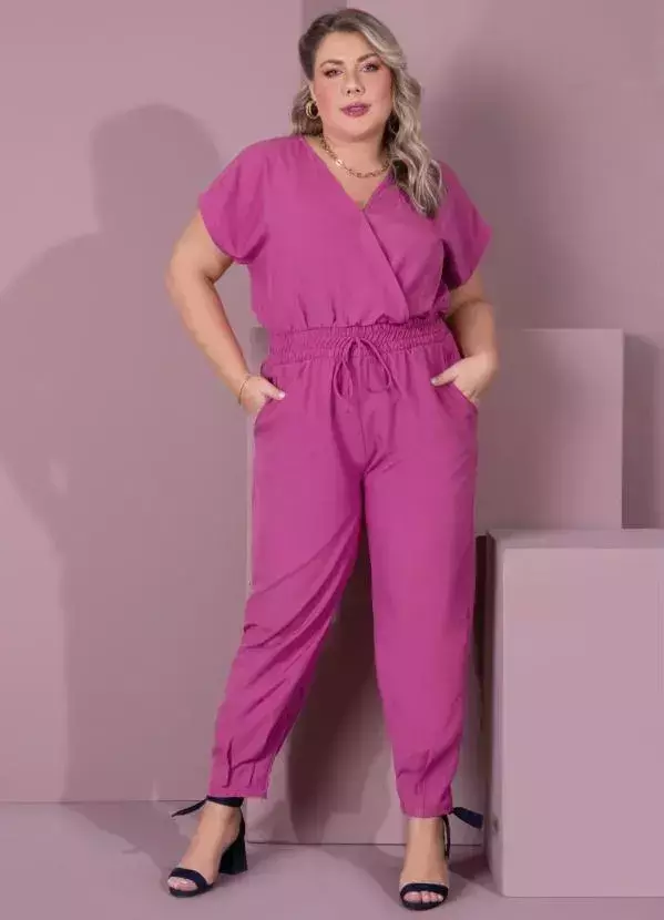 Macacão Longo Pink Acinturado com Bolsos