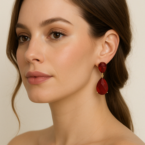 Brinco com pedra vermelha banhado a ouro 18k - 23907072 - comprar online