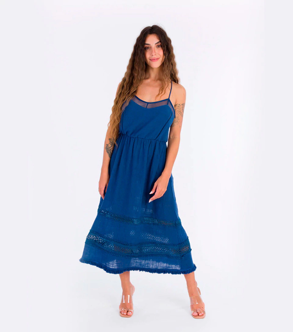 Vestido Cila Detalhe Renda Frente Única Azul