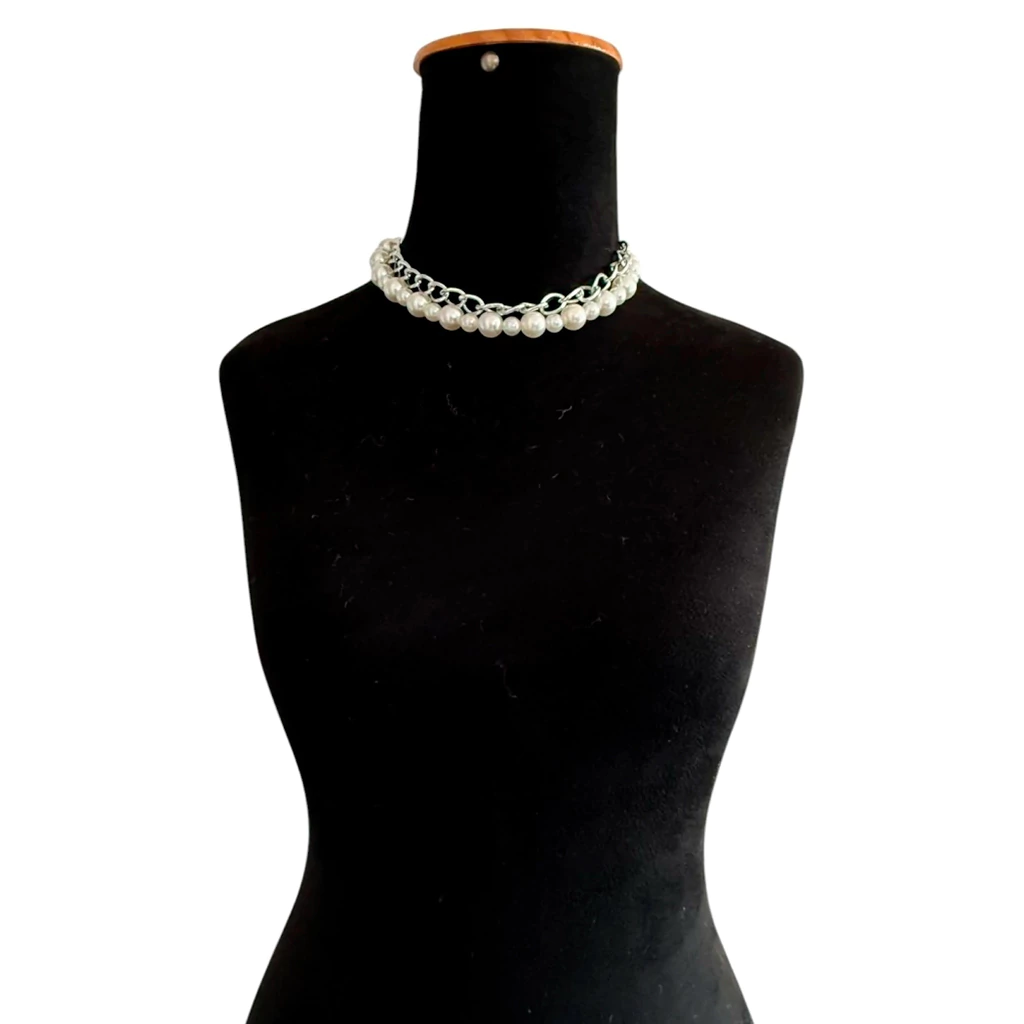 Colar Chocker Pérola Corrente