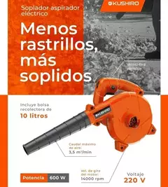 Soplador aspirador eléctrico 600 W (KUSHIRO) - comprar online