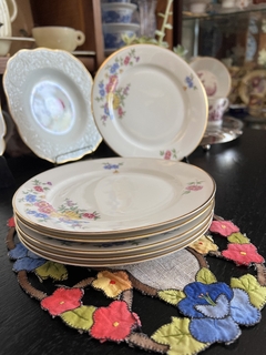 Set Platos para Postre x 6 Porcelana Heinrich H&Co. Selb Bavaria #16530 Christine Deco Floral Vivo en Oro en internet