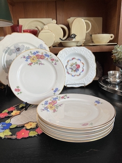Set Platos para Postre x 6 Porcelana Heinrich H&Co. Selb Bavaria #16530 Christine Deco Floral Vivo en Oro