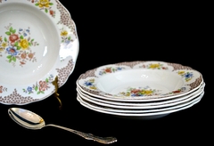 Juego de 6 Platos Hondos Copeland Spode England , Pattern Merville Brown C1940 - Funcy Stuff Antiguedades