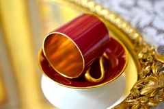 Juego de 6 Flat Demitasse , Porcelana Paragon Fine bone China England . Burgundy & Gold C1929-1939