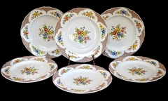 Juego de 6 Platos Playos Copeland Spode England , Pattern Merville Brown C1940