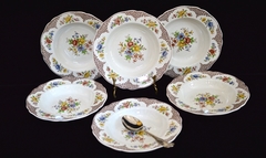 Juego de 6 Platos Hondos Copeland Spode England , Pattern Merville Brown C1940