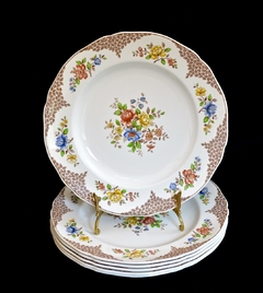 Juego de 6 Platos Playos Copeland Spode England , Pattern Merville Brown C1940 - Funcy Stuff Antiguedades