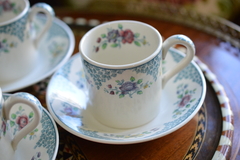 Juego de 6 Tazas con Plato para Café, Loza Copeland Spode England, Pattern Merville Blue C1940 - Funcy Stuff Antiguedades