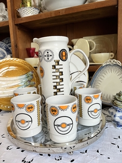 Set Vintage de Jarra y 6 Vasos Para Agua o Juego Ceramica Ancers
