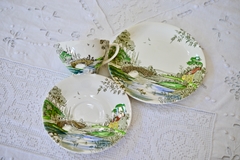 Trio para Te Loza Inglesa Woods&Sons Pattern Sleepy Valley Multicolor C1950 - Funcy Stuff Antiguedades