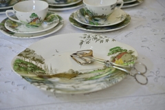 Plato Masitero con Asas Loza Inglesa Wood&Sons, Pattern Sleepy Valley Multicolor C1950 - Funcy Stuff Antiguedades