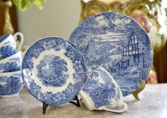 Trio para Te Enoch Wedgwood England, Pattern Woodland y Coaching Days Azul C1960 - Funcy Stuff Antiguedades