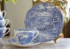 Trio para Te Enoch Wedgwood England, Pattern Woodland y Coaching Days Azul C1960 - tienda online