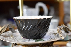 Bowls Terronera de Porcelana Inglesa Aynsley Bone China , Pattern black Swirl C1930 - Funcy Stuff Antiguedades