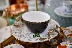 Imagen de Bowls Terronera de Porcelana Inglesa Aynsley Bone China , Pattern black Swirl C1930