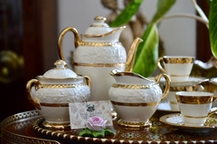 Juego para Cafe Wedgwood of Etruria & Barlaston England Pattern Wellesley Cream & Gold C1930