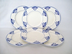 Juego de 6 Platos para Postre Loza Woods Ivory Ware England, Pattern Acanthus Blue C1950