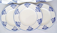 Juego de 6 Platos para Postre Loza Woods Ivory Ware England, Pattern Acanthus Blue C1950 - Funcy Stuff Antiguedades