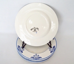 Juego de 6 Platos para Postre Loza Woods Ivory Ware England, Pattern Acanthus Blue C1950