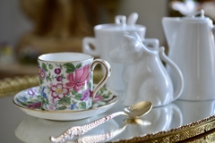 Imagen de Juego de 6 Tazas para Café con Plato , Porcelana Crown Staffordshire England, Pattern Thousand Flowers C1912