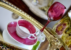 Taza para Cafe Ch. Field Haviland Limoges France, Bordeaux y Oro C1940