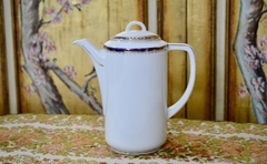 Hermosa Cafetera de Porcelana Czechoslovakia Oepiag Royal , Con Guarda Azul Cobalto y Oro C1920