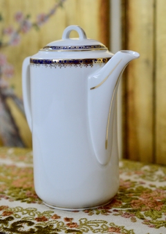Hermosa Cafetera de Porcelana Czechoslovakia Oepiag Royal , Con Guarda Azul Cobalto y Oro C1920 - Funcy Stuff Antiguedades