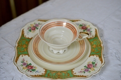 Taza para Te ST Hand Painted Japan Art Deco Marfil Vivo Naranja y Oro C1930