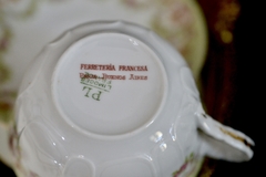 Taza para Te Porcelaine Limousine Limoges France , Rosas con Franja en Verde C1920-1938