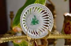 Hermosa Canasta de Porcelana Herend Hungary Chinese Bouquet Green C1960 Bombonera o Porta joyas.