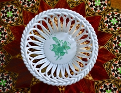Imagen de Hermosa Canasta de Porcelana Herend Hungary Chinese Bouquet Green C1960 Bombonera o Porta joyas.