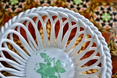 Hermosa Canasta de Porcelana Herend Hungary Chinese Bouquet Green C1960 Bombonera o Porta joyas.