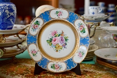 Plato Decorativo Porcelana Verbano Decorado a Mano Bouquet Guarda Azul C1970