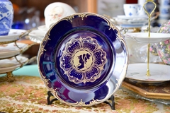 Plato Decorativo Porcelana Verbano Azul Cobalto Silueta de Dama C1970