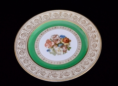 Hermoso Plato Decorativo Thomas Bavaria Bouquet Guarda Verde Filigrana de Oro C1930 en internet