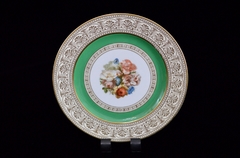 Imagen de Hermoso Plato Decorativo Thomas Bavaria Bouquet Guarda Verde Filigrana de Oro C1930