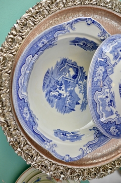 Antigua Guisera con tapa de Loza W. Adams & Sons England, Pattern Damascus C1890 - Funcy Stuff Antiguedades