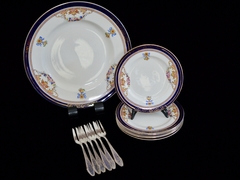 Set para Postre o Lunch x 6 Alfred Meakin England Pattern Bleu de Roi Athol C1945 - Funcy Stuff Antiguedades