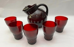 Juego para Agua o Jugo Anchor Hocking USA, Jarra y 5 Vasos Color Ruby C1950