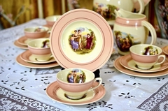 Trio para Te Woods Ivory Ware England, Escena Clásica con Guarda Rosa C1930 - tienda online